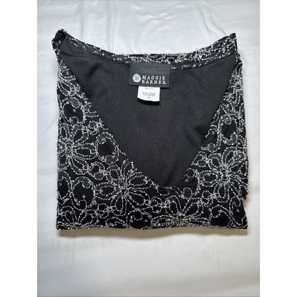 Maggie Barnes Plus Womens 2X Black White Lace Sparkle Tunic Blouse Elegant EUC - Picture 14 of 14